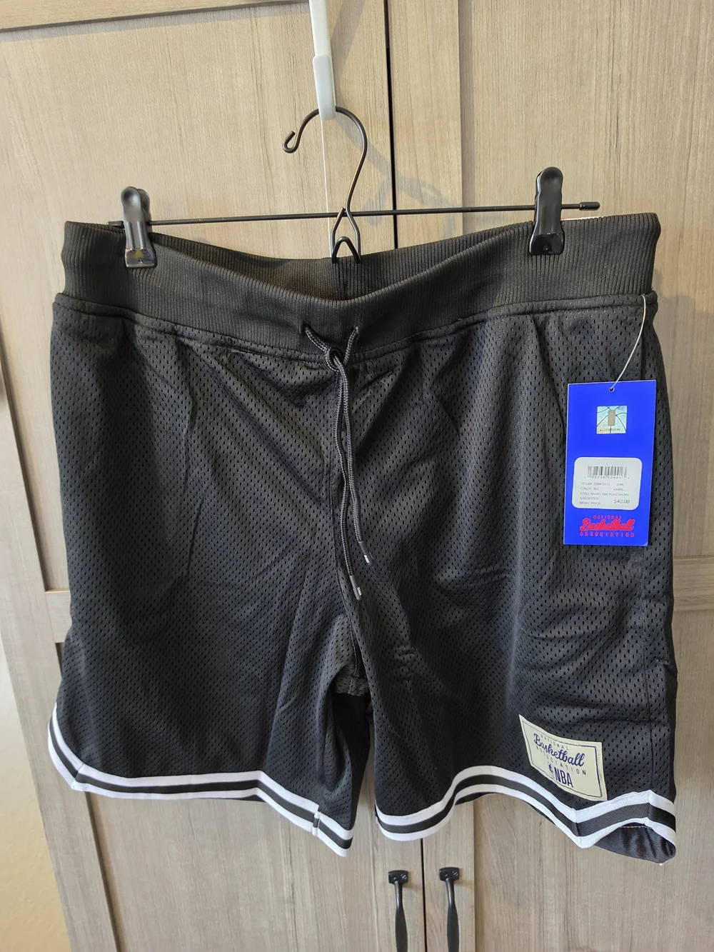 NBA Black Mesh Basketball Shorts with White Double Hem Stripe